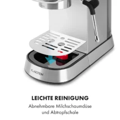 Futura Espressomaker 20 Bar 1450 Watt 20 Bar Wassertank: 1,25 Liter Rostfreier Edelstahl 8 Futura Espressomaker 20 Bar 1450 Watt 20 Bar Wassertank: 1,25 Liter Rostfreier Edelstahl -Klarstein Verkaufs 10035183 de 0009 logo