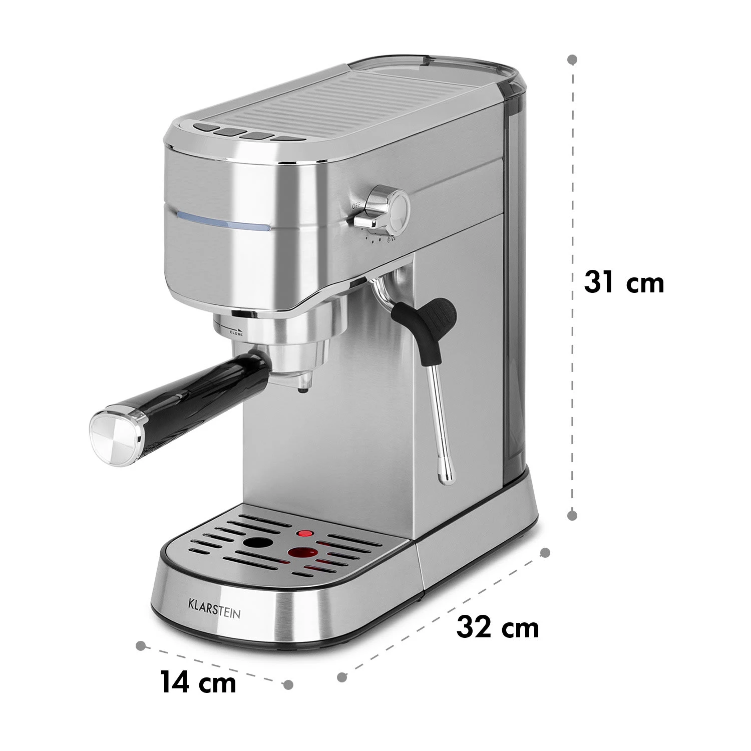 Futura Espressomaker 20 bar 1450 Watt 20 bar Wassertank: 1,25 Liter rostfreier Edelstahl Futura Espressomaker 20 Bar 1450 Watt 20 Bar Wassertank: 1,25 Liter Rostfreier Edelstahl -Klarstein Verkaufs 10035183 yy 0010 logo