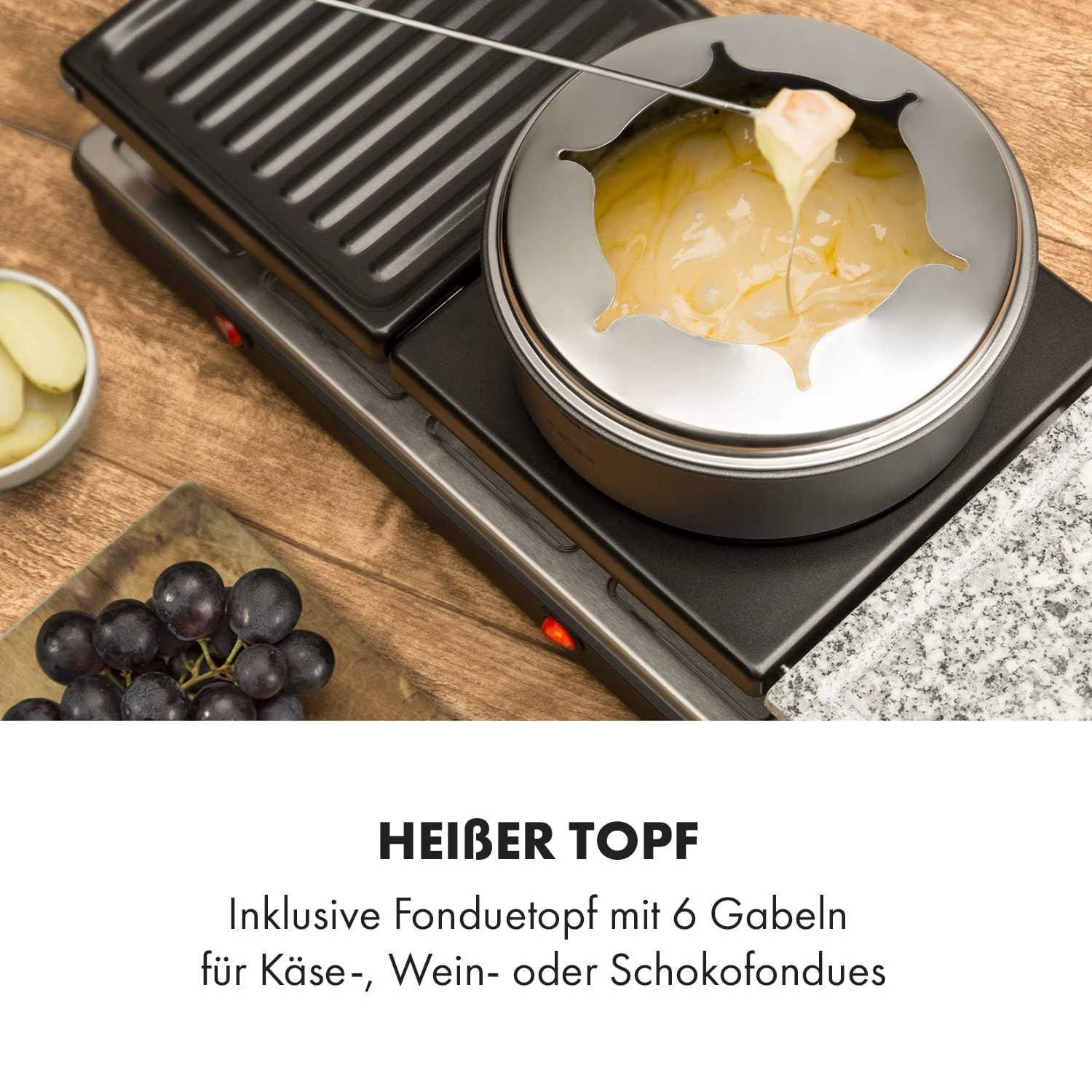 Fonduelette XL 3-in-1 Raclettegrill Fondue Naturstein 1650W 12 Pers Fonduelette XL 3-in-1 Raclettegrill Fondue Naturstein 1650W 12 Pers -Klarstein Verkaufs 10035220 de 0004 logo