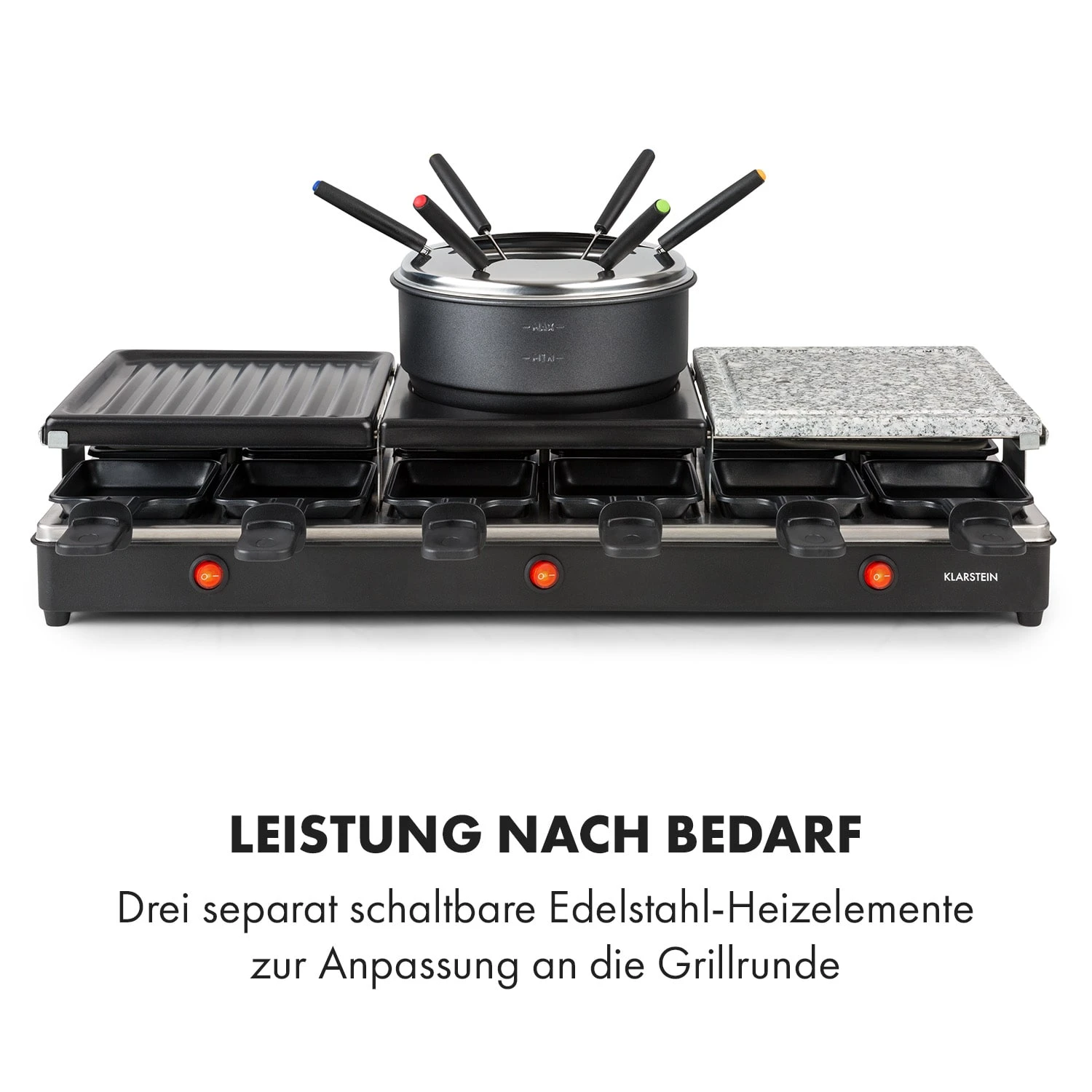 Fonduelette XL 3-in-1 Raclettegrill Fondue Naturstein 1650W 12 Pers Fonduelette XL 3-in-1 Raclettegrill Fondue Naturstein 1650W 12 Pers -Klarstein Verkaufs 10035220 de 0006 logo
