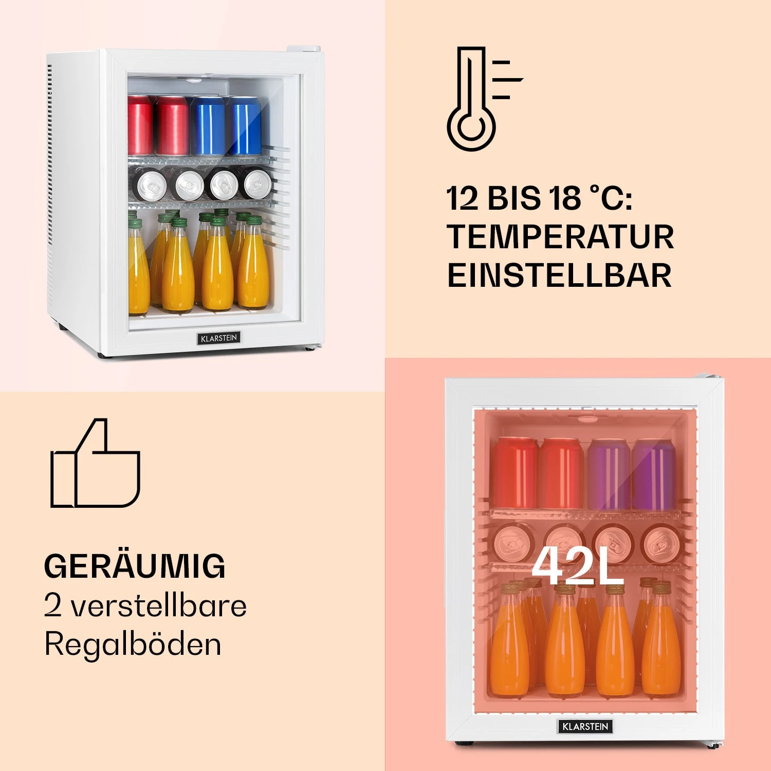 Brooklyn 42 Mini-Kühlschrank Glastür LED Ablage Brooklyn 42 Mini-Kühlschrank Glastür LED Ablage -Klarstein Verkaufs 10035227 de 0004 usp