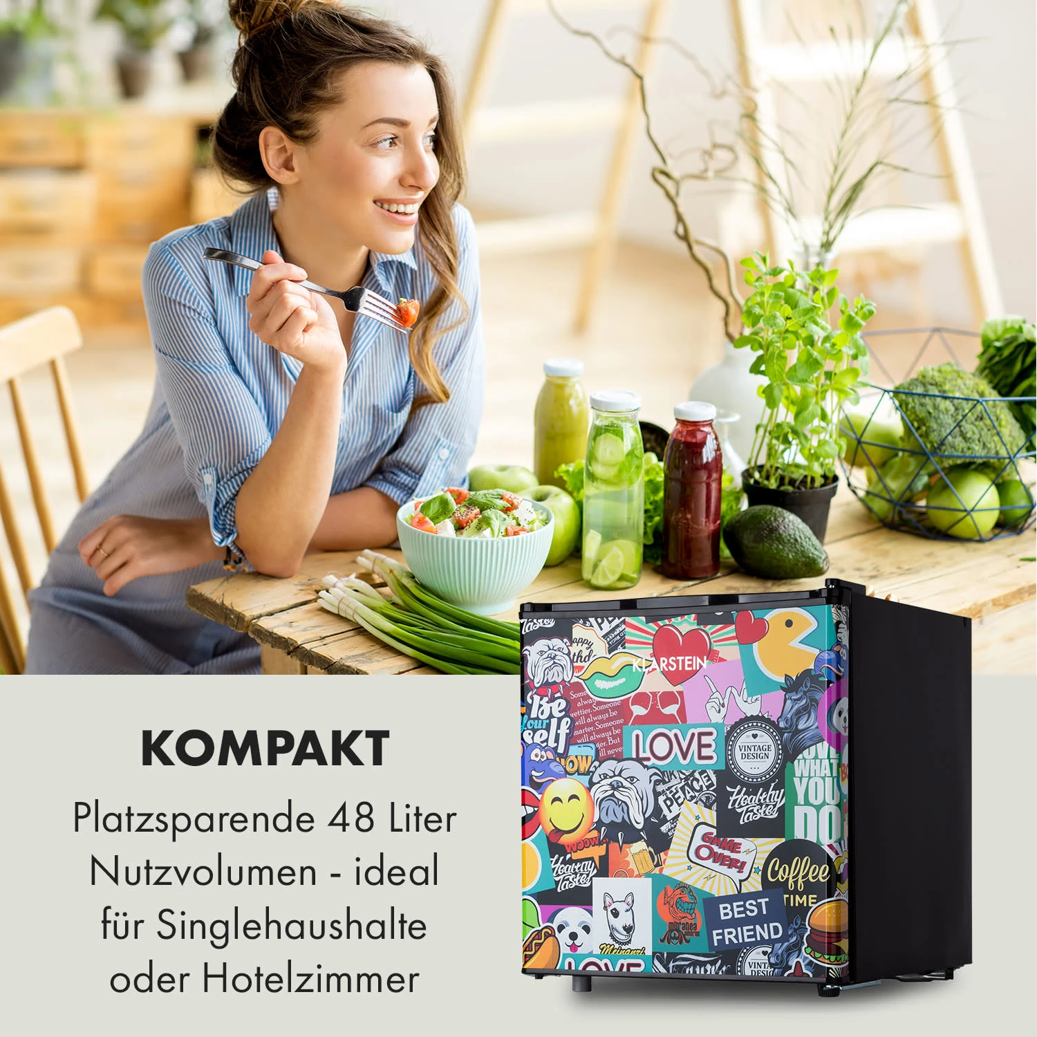 Cool Vibe 46+ Kühlschrank 46 Liter 1 Boden Stickerbomb-Style Cool Vibe 46+ Kühlschrank 46 Liter 1 Boden Stickerbomb-Style -Klarstein Verkaufs 10035253 de 0002 logo