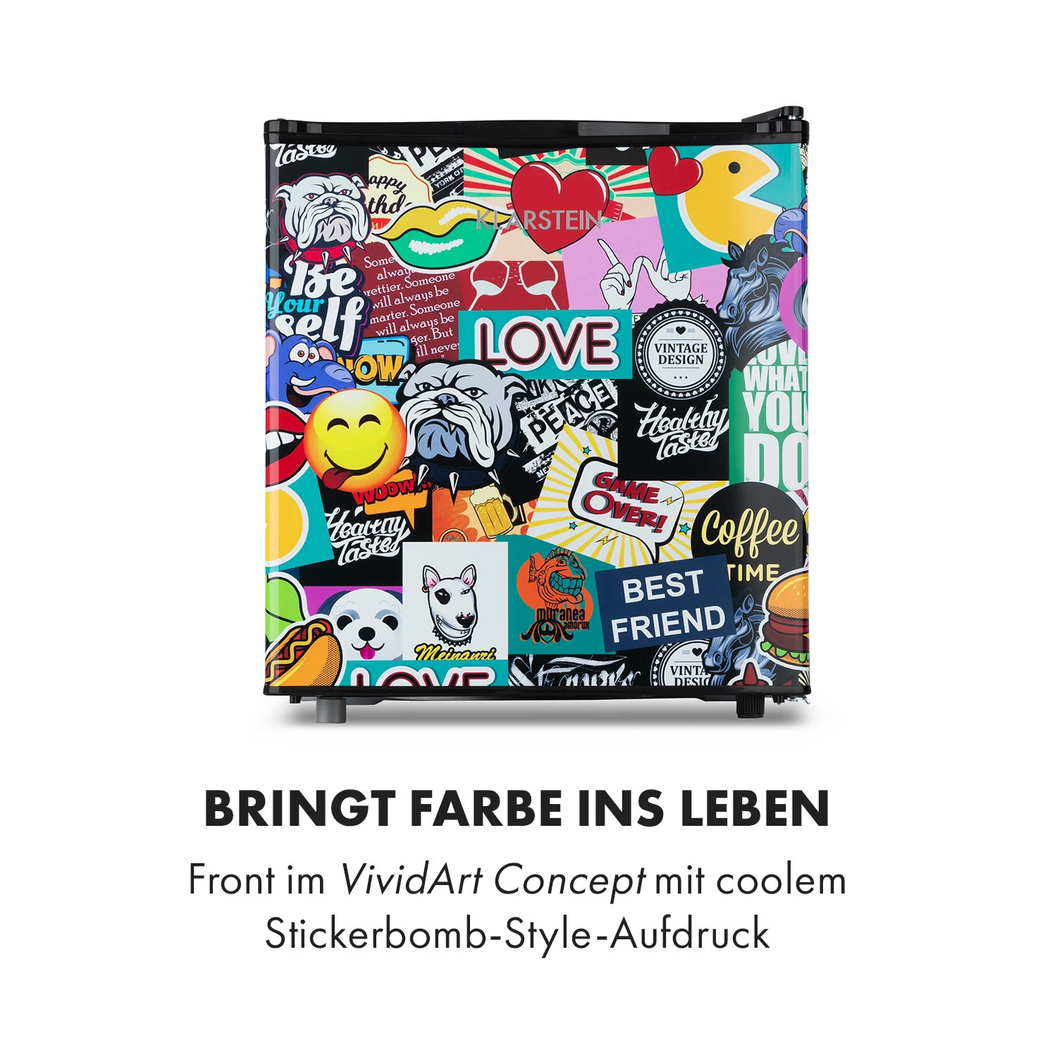 Cool Vibe 46+ Kühlschrank 46 Liter 1 Boden Stickerbomb-Style Cool Vibe 46+ Kühlschrank 46 Liter 1 Boden Stickerbomb-Style -Klarstein Verkaufs 10035253 de 0003 logo
