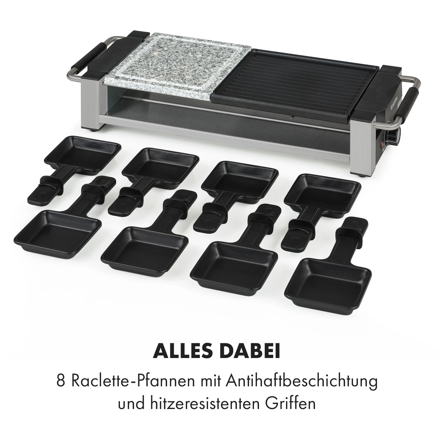Bistecca Raclette 1200W Metall / Stein 8 Personen Kontroll-LED Bistecca Raclette 1200W Metall / Stein 8 Personen Kontroll-LED -Klarstein Verkaufs 10035293 de 0006 logo