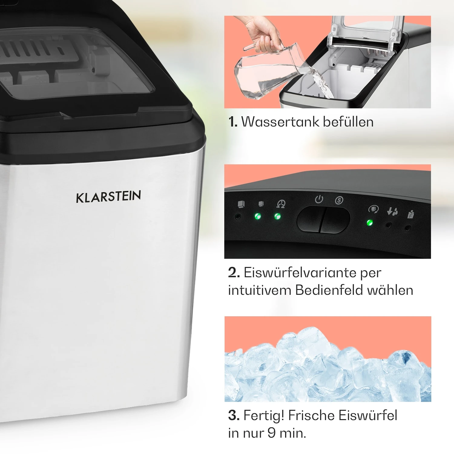 Partytime Eiswürfelmaschine Klareis 15kg/24h Edelstahl Partytime Eiswürfelmaschine Klareis 15kg/24h Edelstahl -Klarstein Verkaufs 10035294 de 0004 usp