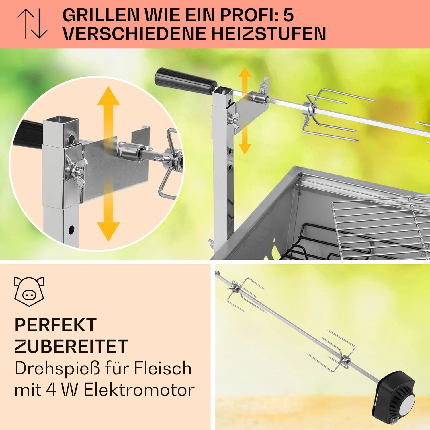 Sauenland Mini Rotisserie-Grill Drehspieß 4W 12kg max. Edelstahl Sauenland Mini Rotisserie-Grill Drehspieß 4W 12kg Max. Edelstahl -Klarstein Verkaufs 10035371 de 0003 usp