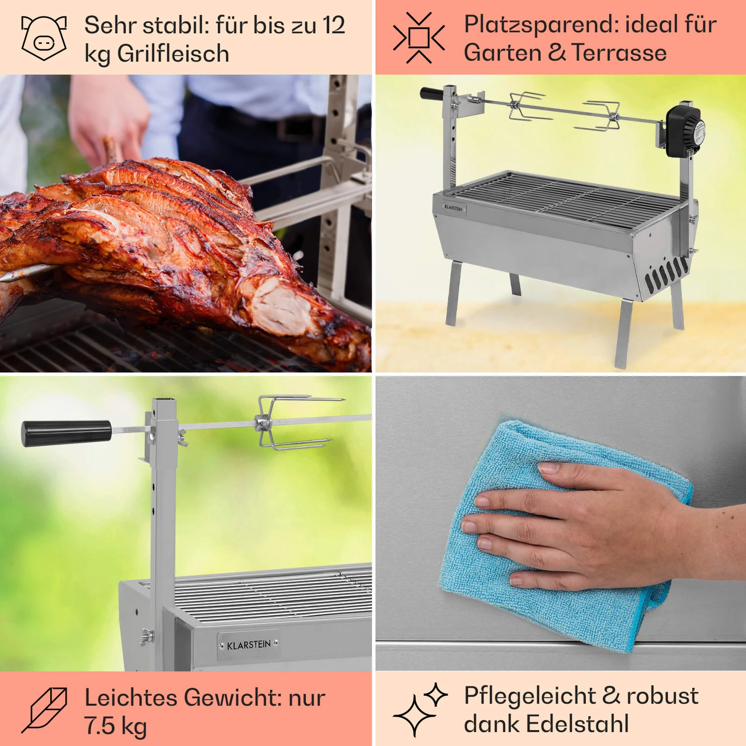 Sauenland Mini Rotisserie-Grill Drehspieß 4W 12kg max. Edelstahl Sauenland Mini Rotisserie-Grill Drehspieß 4W 12kg Max. Edelstahl -Klarstein Verkaufs 10035371 de 0005 usp