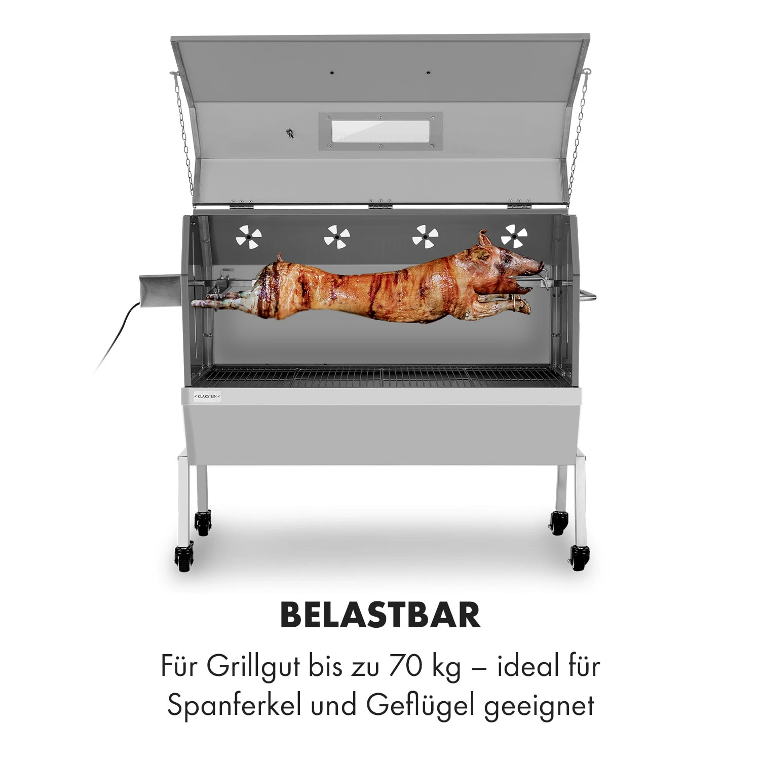 Sauenland Pro XL Spanferkelgrill Drehspieß 15W 4 Rollen Edelstahl Sauenland Pro XL Spanferkelgrill Drehspieß 15W 4 Rollen Edelstahl -Klarstein Verkaufs 10035373 de 0004 logo