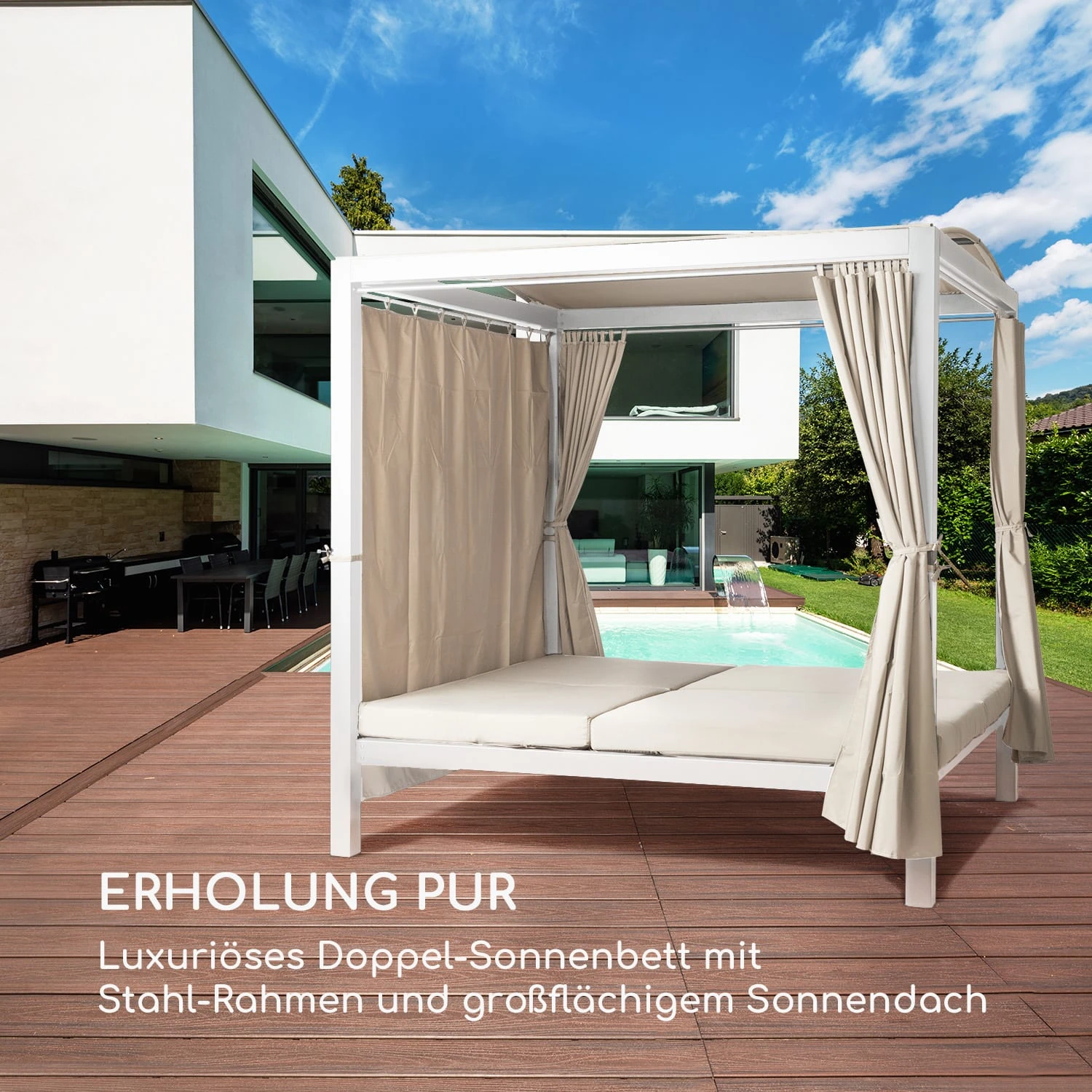 Eremitage Double XL Sunbed 2 Pers Stahl-Rahmen Sonnendach Vorhänge Eremitage Double XL Sunbed 2 Pers Stahl-Rahmen Sonnendach Vorhänge -Klarstein Verkaufs 10035430 de 0002 logo