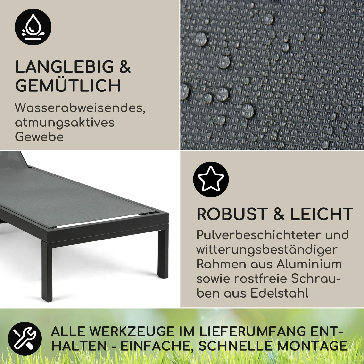 Lucca Lounger Liegestuhl Polyester Aluminium 4-Stufen Lucca Lounger Liegestuhl Polyester Aluminium 4-Stufen -Klarstein Verkaufs 10035443 de 0003 usp