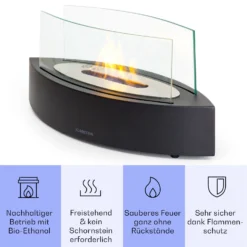 Phantasma Curve Ethanol-Kamin Rauch- & Geruchlos Edelstahl-Brenner Sicherheitsglas -Klarstein Verkaufs 10035457 de 0003 usp