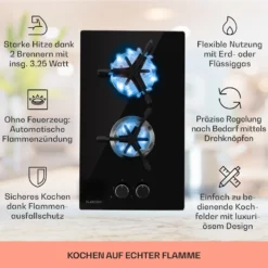 Trifecta Domino Gaskochfeld 2-flammig Triangle-Brenner Glaskeramik -Klarstein Verkaufs 10035468 de 0002 usp