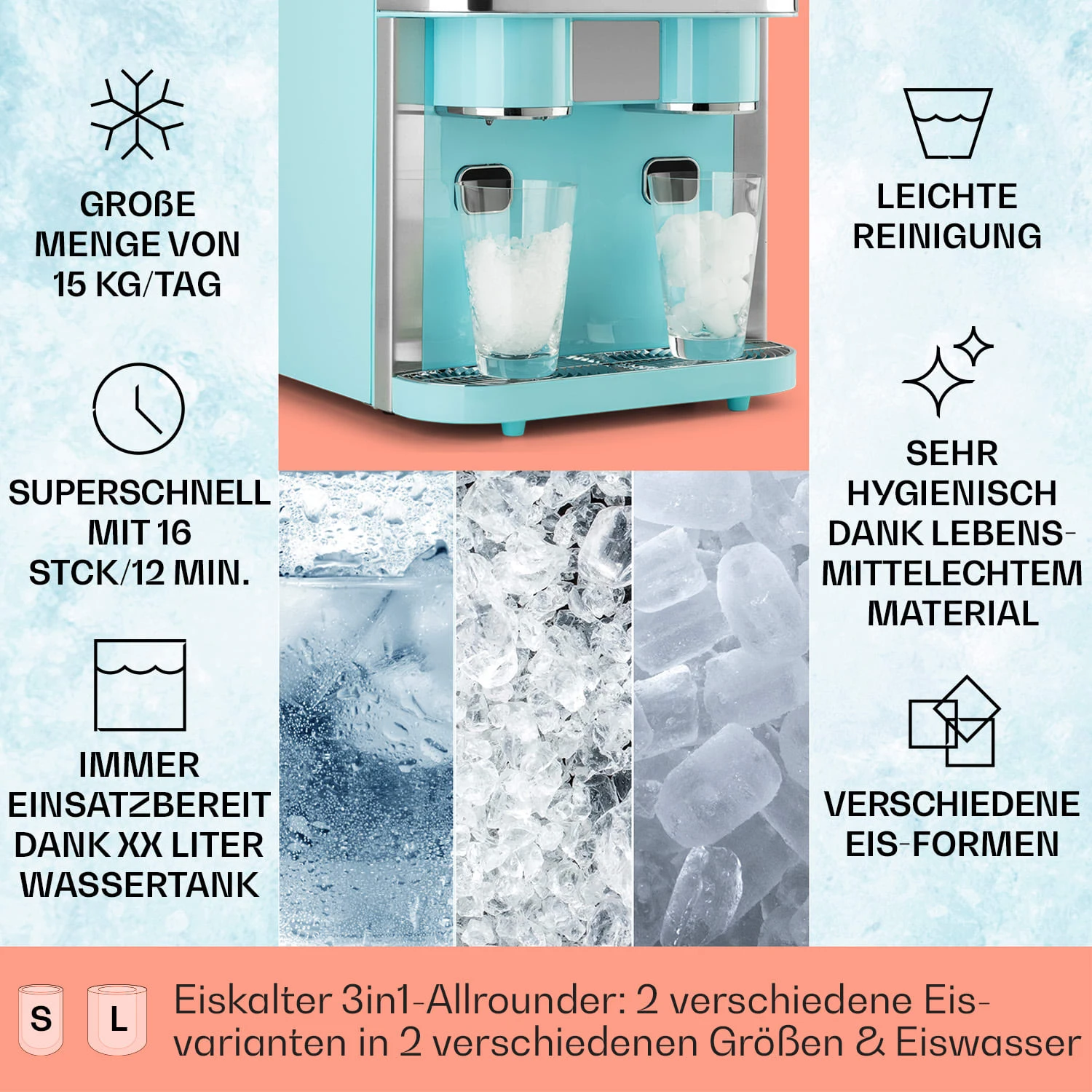 Eiszeit Crush Eiswürfelmaschine 2 Größen Crushed Ice Eiszeit Crush Eiswürfelmaschine 2 Größen Crushed Ice -Klarstein Verkaufs 10035509 de 0002 usp