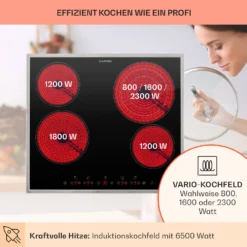 Virtuosa 4 Prime Einbaukochfeld 4 Zonen 6500W Glaskeramik Edelstahlrahmen -Klarstein Verkaufs 10035551 de 0003 usp