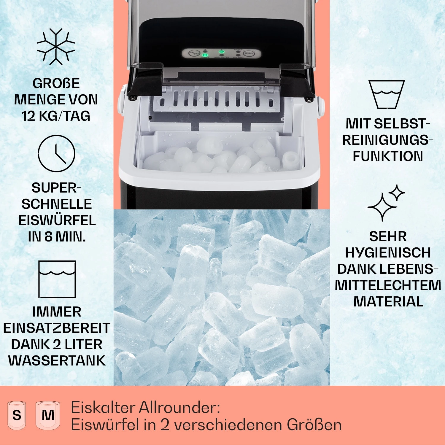 Arctic Porter Eiswürfelmaschine Bullet-Eis 12kg/24h Edelstahl Arctic Porter Eiswürfelmaschine Bullet-Eis 12kg/24h Edelstahl -Klarstein Verkaufs 10035553 de 0002 usp