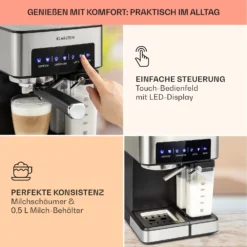 Arabica Comfort Espressomaschine 1350W 20 Bar 1,8l Touch-Bedienfeld -Klarstein Verkaufs 10035655 de 0003 usp