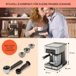 Arabica Comfort Espressomaschine 1350W 20 Bar 1,8l Touch-Bedienfeld -Klarstein Verkaufs 10035655 de 0005 usp