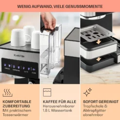 Arabica Comfort Espressomaschine 1350W 20 Bar 1,8l Touch-Bedienfeld -Klarstein Verkaufs 10035655 de 0006 usp