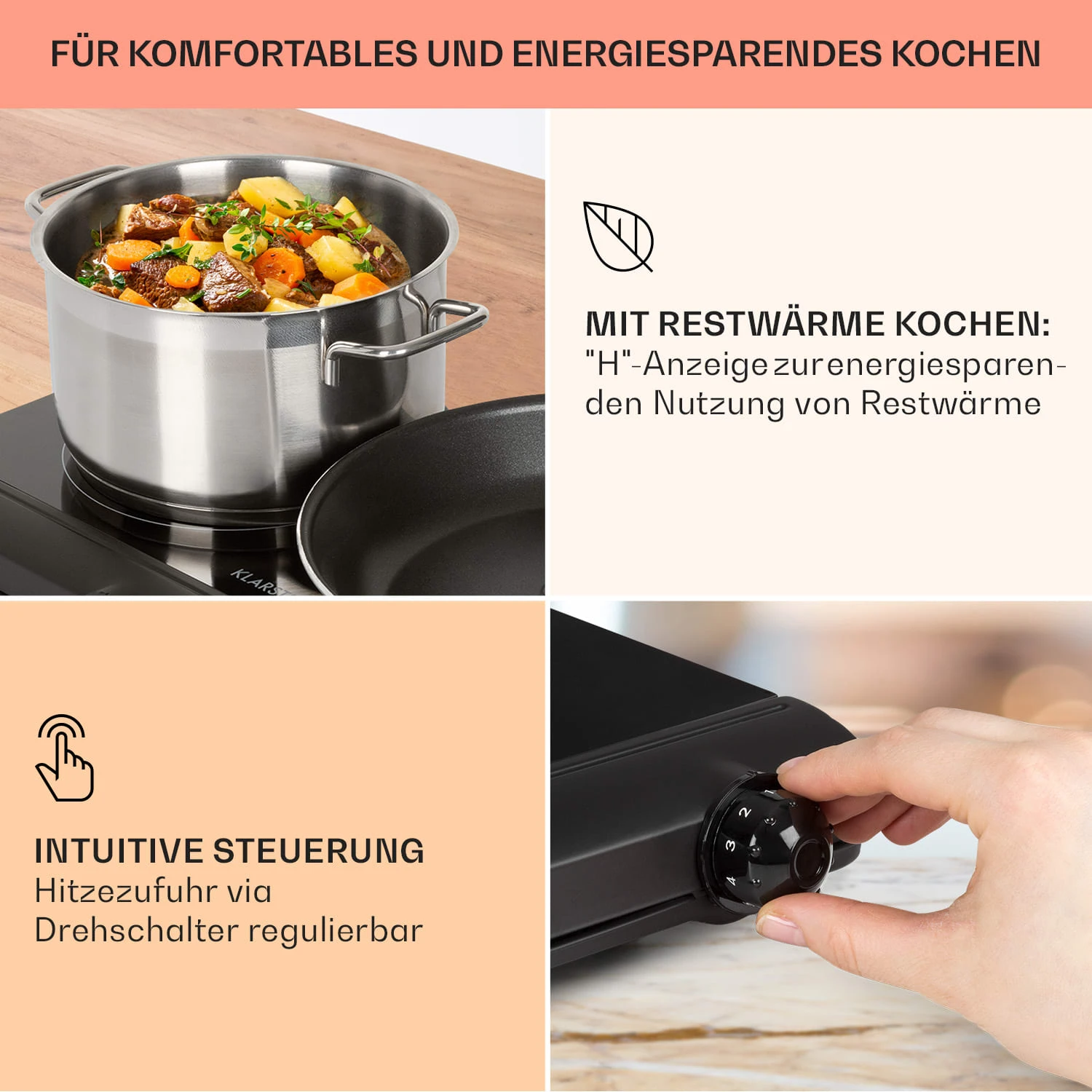 Cookbuddy Doppel-Kochfeld 2400W 5 Leistungsstufen Glaskeramik Cookbuddy Doppel-Kochfeld 2400W 5 Leistungsstufen Glaskeramik -Klarstein Verkaufs 10035705 de 0004 usp