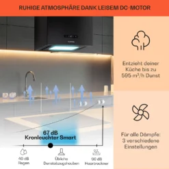Kronleuchter Smart Inselabzugshaube 595m³/h App-Steuerung LED-Panel -Klarstein Verkaufs 10035710 de 0003 usp