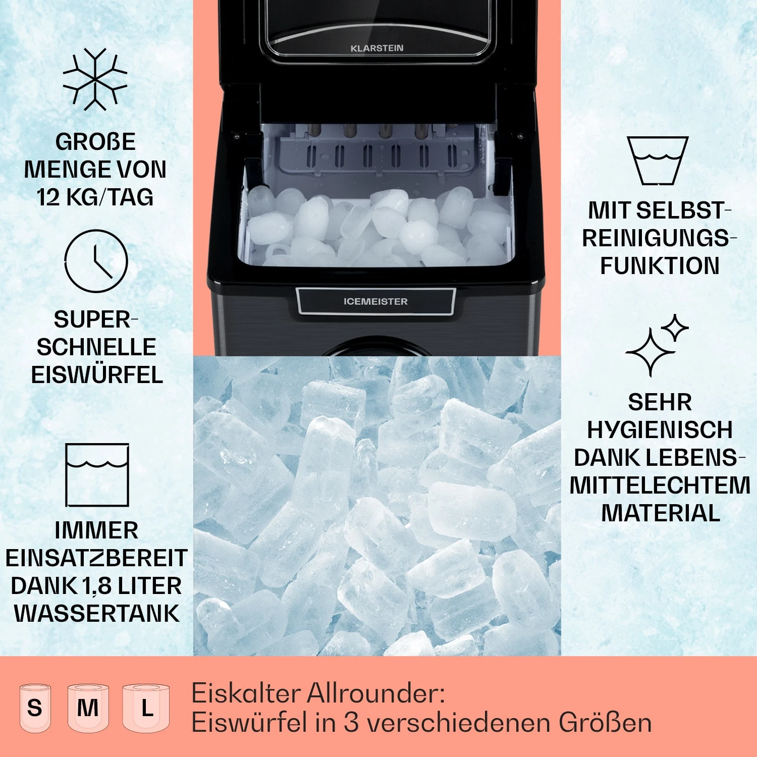 Icemeister 2G Eiswürfelmaschine 12kg/24h LC-Display Edelstahl Icemeister 2G Eiswürfelmaschine 12kg/24h LC-Display Edelstahl -Klarstein Verkaufs 10035712 de 0002 usp