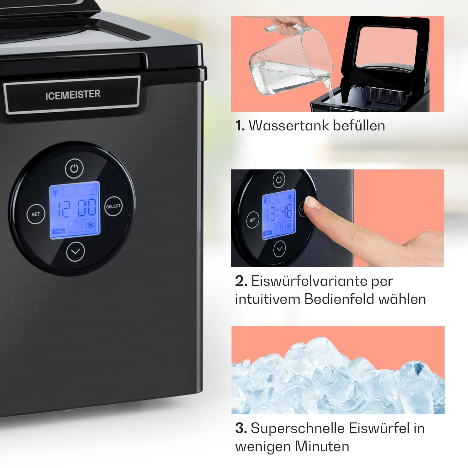 Icemeister 2G Eiswürfelmaschine 12kg/24h LC-Display Edelstahl Icemeister 2G Eiswürfelmaschine 12kg/24h LC-Display Edelstahl -Klarstein Verkaufs 10035712 de 0004 usp