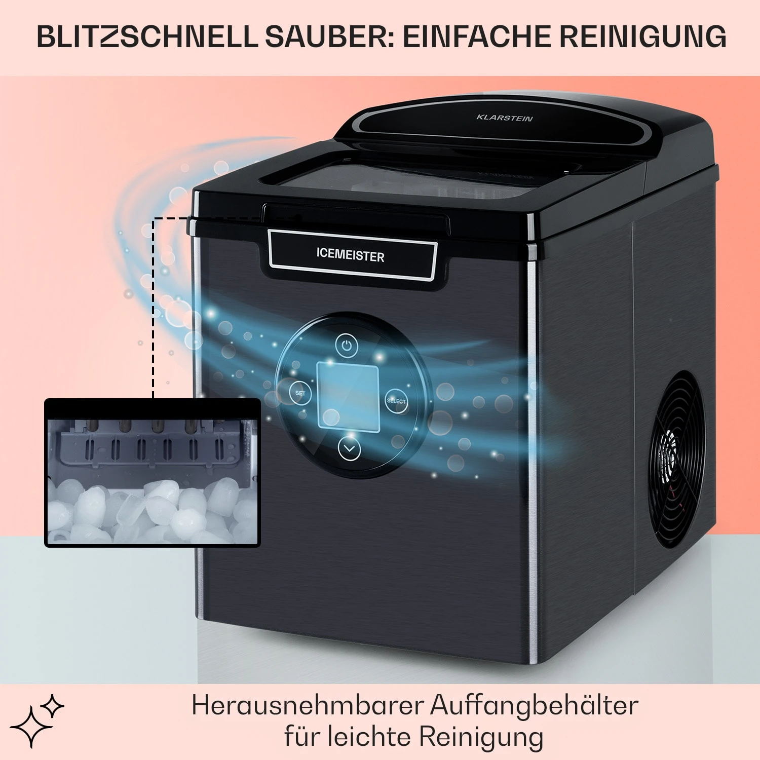 Icemeister 2G Eiswürfelmaschine 12kg/24h LC-Display Edelstahl Icemeister 2G Eiswürfelmaschine 12kg/24h LC-Display Edelstahl -Klarstein Verkaufs 10035712 de 0005 usp