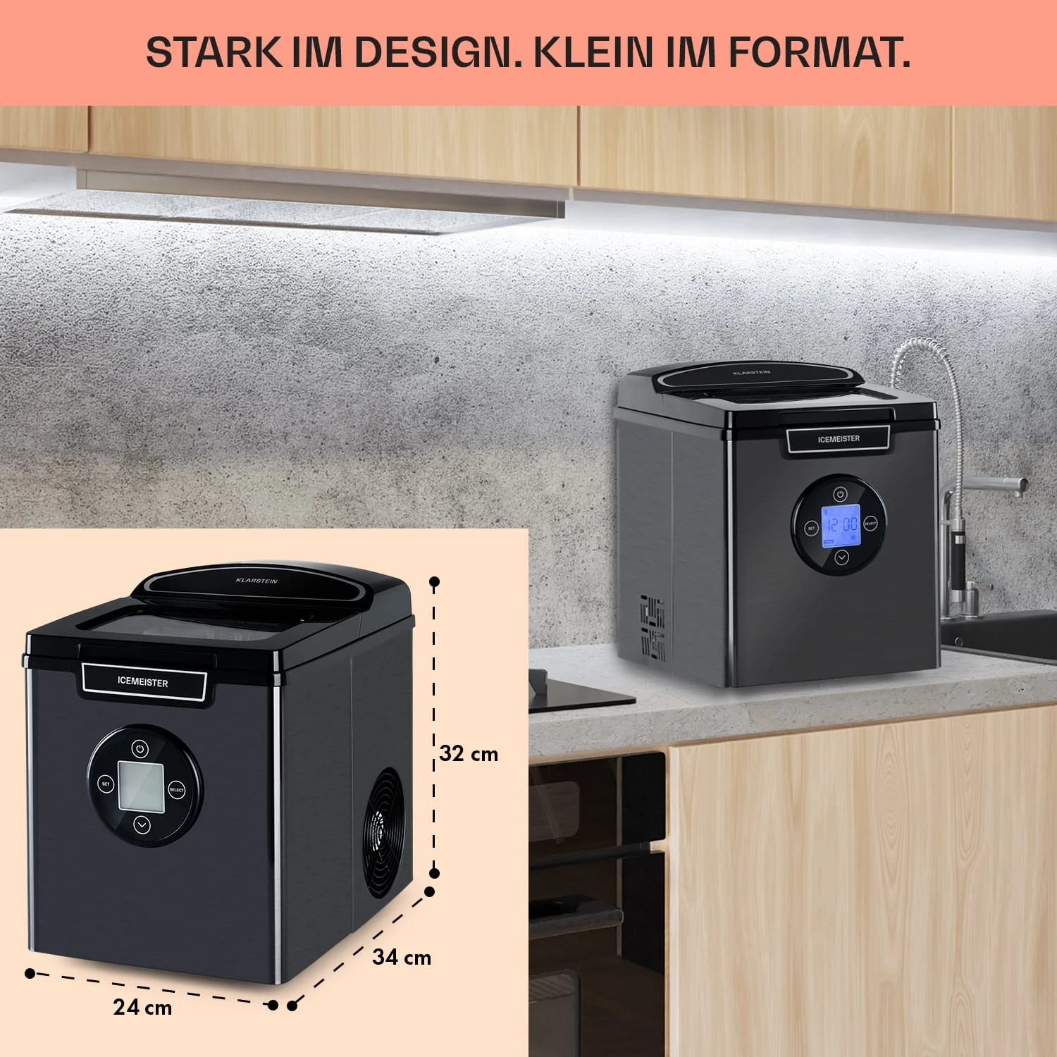 Icemeister 2G Eiswürfelmaschine 12kg/24h LC-Display Edelstahl Icemeister 2G Eiswürfelmaschine 12kg/24h LC-Display Edelstahl -Klarstein Verkaufs 10035712 de 0006 usp