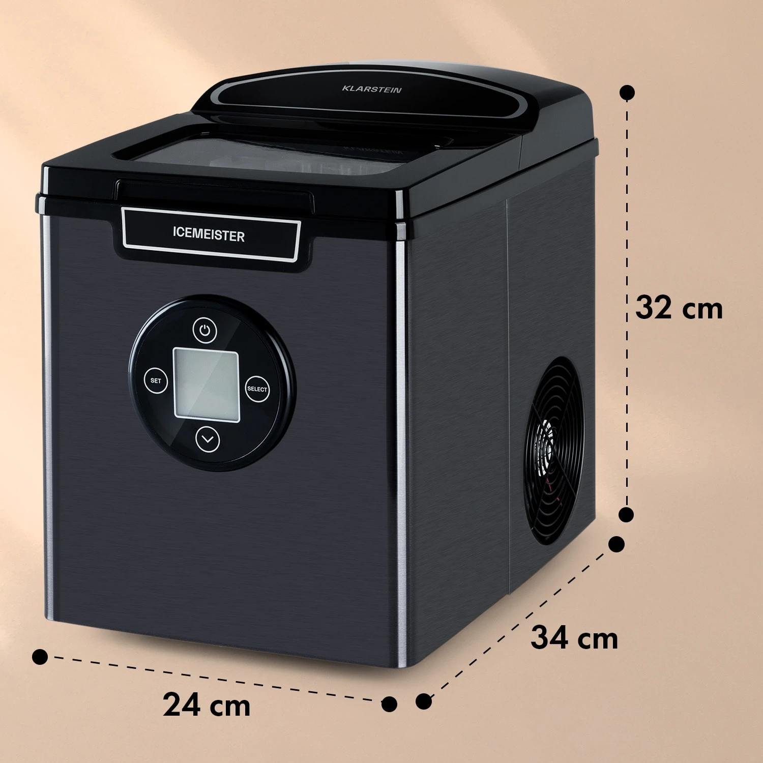 Icemeister 2G Eiswürfelmaschine 12kg/24h LC-Display Edelstahl Icemeister 2G Eiswürfelmaschine 12kg/24h LC-Display Edelstahl -Klarstein Verkaufs 10035712 yy 0011 dimensions