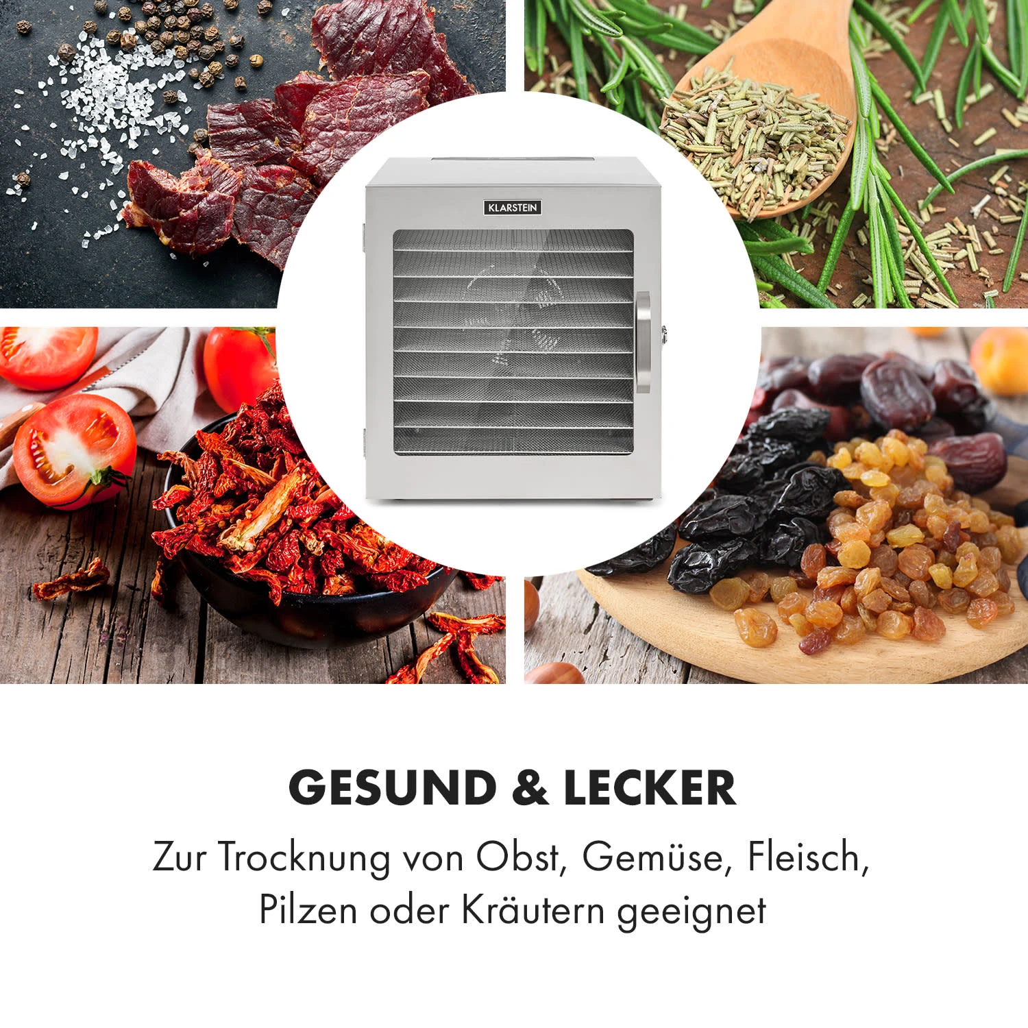 Captain Jerky 110 Dörrautomat 1000W 30-90 °C 24h-Timer Edelstahl Captain Jerky 110 Dörrautomat 1000W 30-90 °C 24h-Timer Edelstahl -Klarstein Verkaufs 10035735 de 0006 logo
