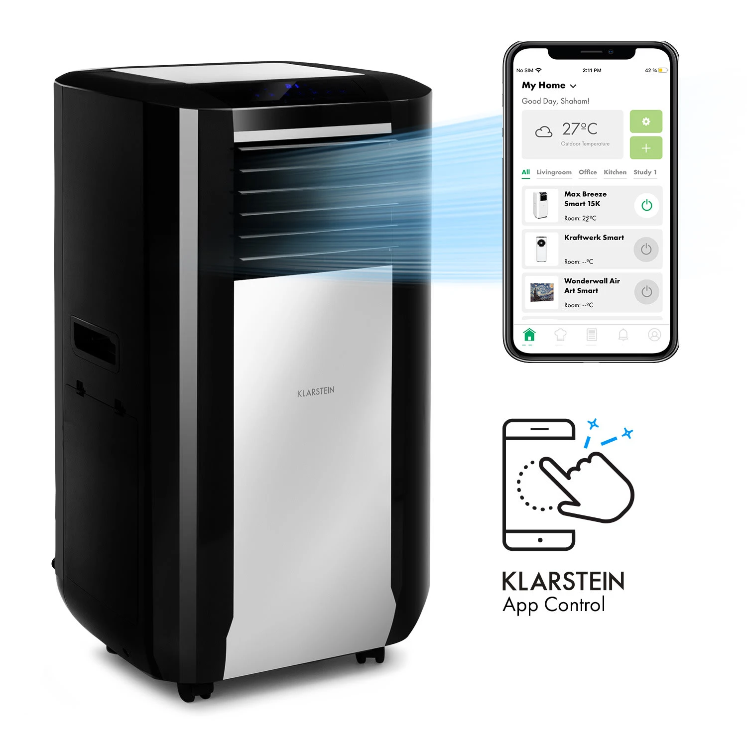 Max Breeze Smart mobile Klimaanlage 15000 BTU/h (4,4 kW) EEC A Max Breeze Smart Mobile Klimaanlage 15000 BTU/h (4,4 KW) EEC A -Klarstein Verkaufs 10035742 yy 0001 titel