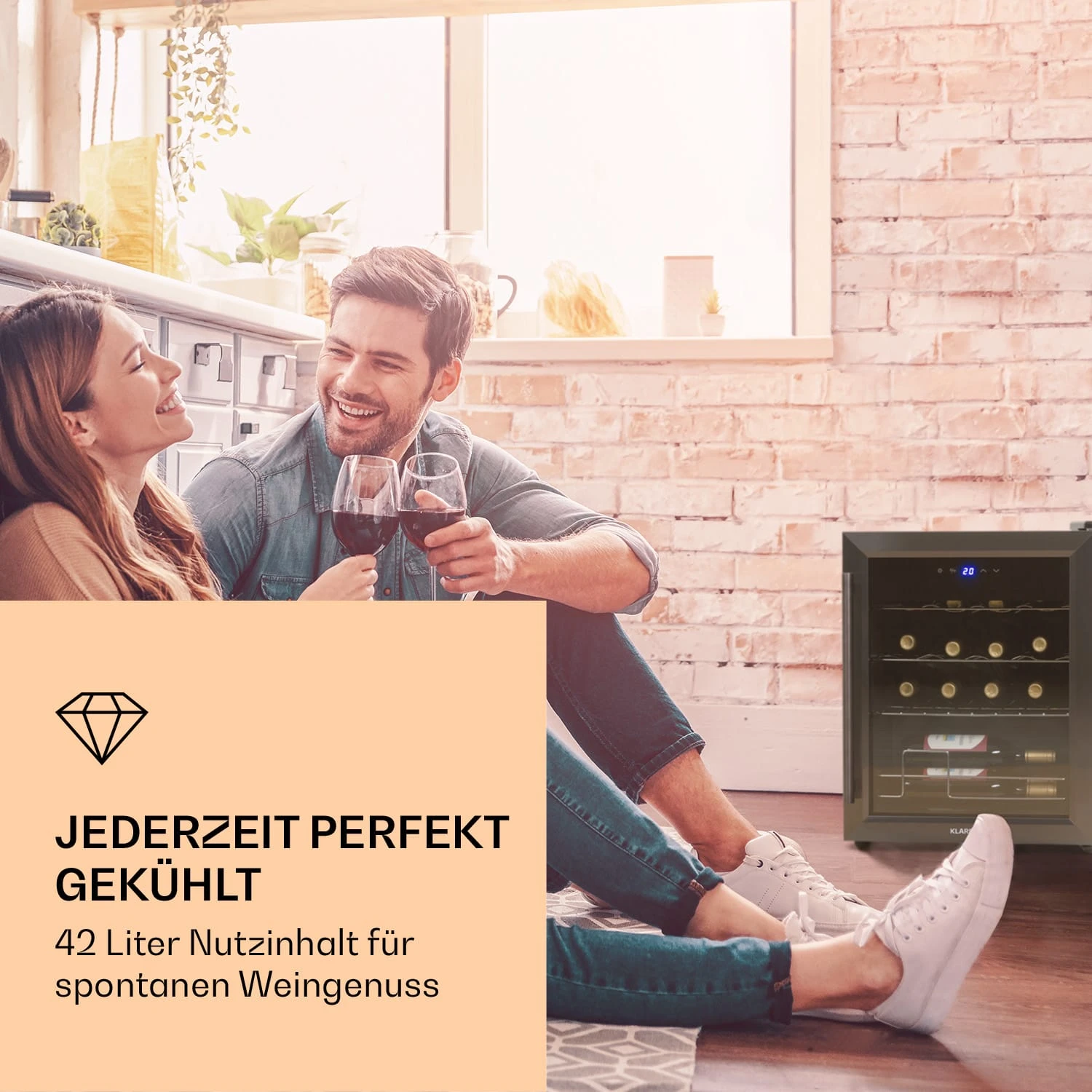 Ultimo 16 Uno Weinkühlschrank 42l Touch-Bedienfeld 16 Flaschen 5-18°C Ultimo 16 Uno Weinkühlschrank 42l Touch-Bedienfeld 16 Flaschen 5-18°C -Klarstein Verkaufs 10035777 de 0002 logo