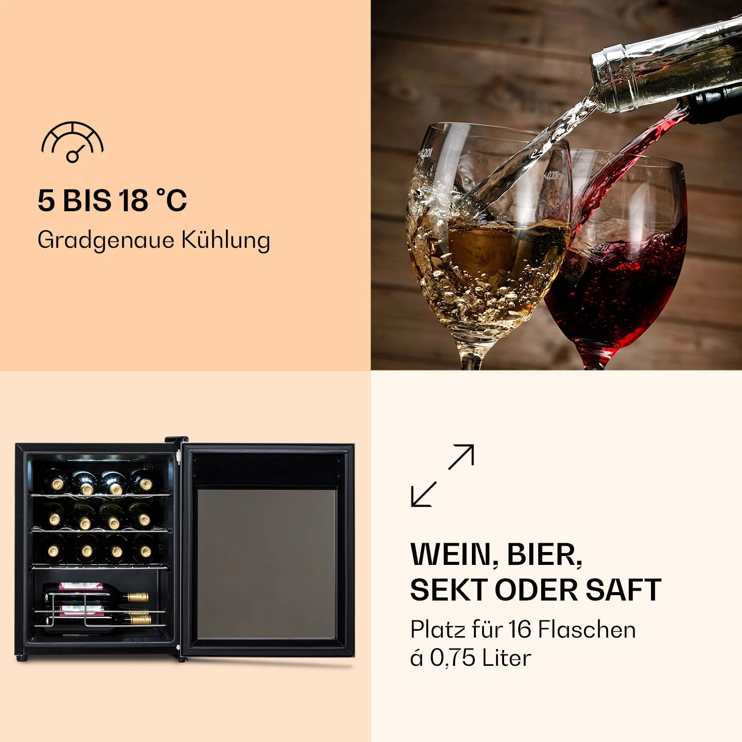 Ultimo 16 Uno Weinkühlschrank 42l Touch-Bedienfeld 16 Flaschen 5-18°C Ultimo 16 Uno Weinkühlschrank 42l Touch-Bedienfeld 16 Flaschen 5-18°C -Klarstein Verkaufs 10035777 de 0003 logo