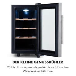 Reserva 8 Uno Weinkühlschrank 23 Ltr 8 Fl 11-18 °C 26 DB Edelstahl -Klarstein Verkaufs 10035864 de 0003 logo