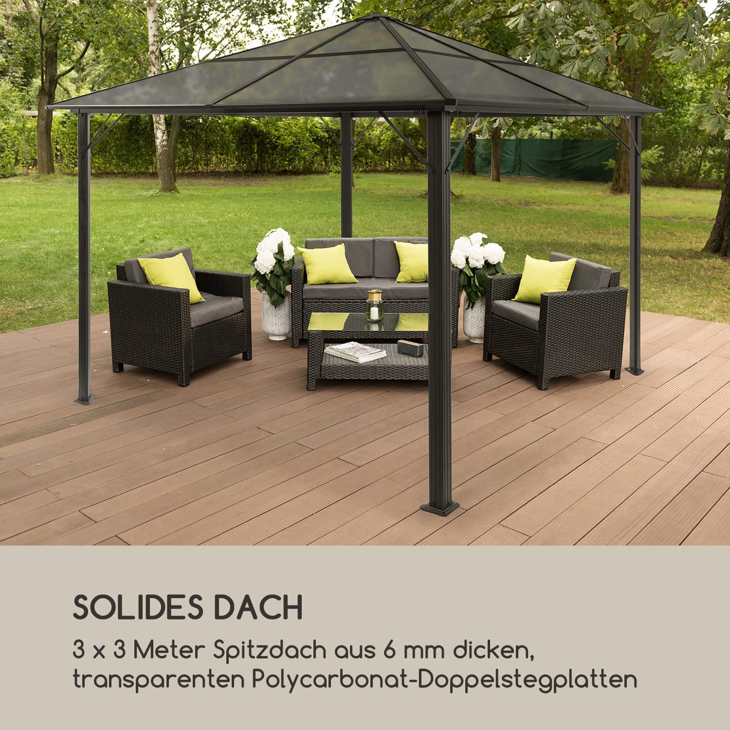 Pantheon Solid Sky Ambient Solar Pavillon mit grauem Dach 3x3m Polycarbonat Aluminium Pantheon Solid Sky Ambient Solar Pavillon Mit Grauem Dach 3x3m Polycarbonat Aluminium -Klarstein Verkaufs 10035899 de 0007 logo