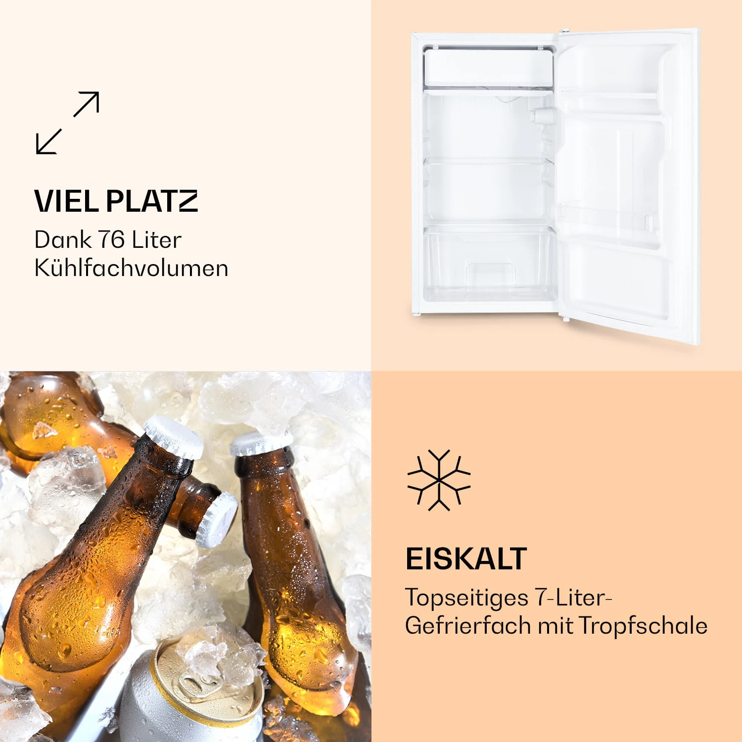 Spitzbergen 83 Kühlschrank 76 Liter plus 7-Liter-Gefrierfach 2 Böden Spitzbergen 83 Kühlschrank 76 Liter Plus 7-Liter-Gefrierfach 2 Böden -Klarstein Verkaufs 10035972 de 0002 logo