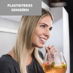 Glaswerk Frezzeria Glasstrohhalme 7 Stück 0,8 X 15 Cm (ØxH) Holzhalterung Bürste -Klarstein Verkaufs 10036379 de 0003 logo