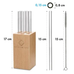 Glaswerk Frezzeria Glasstrohhalme 7 Stück 0,8 X 15 Cm (ØxH) Holzhalterung Bürste -Klarstein Verkaufs 10036379 yy 0006 logo