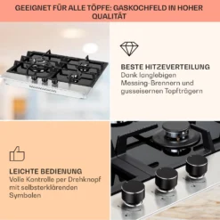 Alchemist 3 Gaskochfeld 3-flammig Aluminium-Brenner Glaskeramik -Klarstein Verkaufs 10037804 de 0004 usp