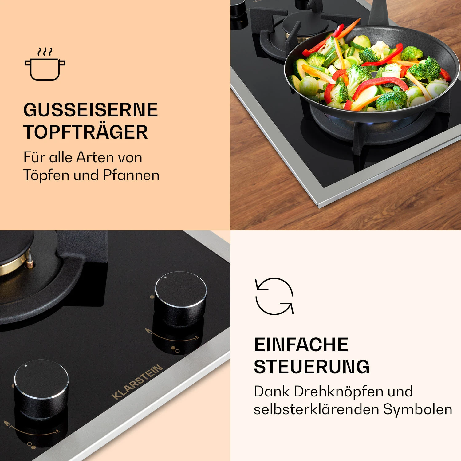 Goldflame Domino Prime Gaskochfeld 2-flammig Messing-Brenner Glaskeramik Goldflame Domino Prime Gaskochfeld 2-flammig Messing-Brenner Glaskeramik -Klarstein Verkaufs 10037806 de 0003 logo