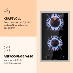 Goldflame Domino Prime Gaskochfeld 2-flammig Messing-Brenner Glaskeramik 3 Goldflame Domino Prime Gaskochfeld 2-flammig Messing-Brenner Glaskeramik -Klarstein Verkaufs 10037806 de 0004 logo