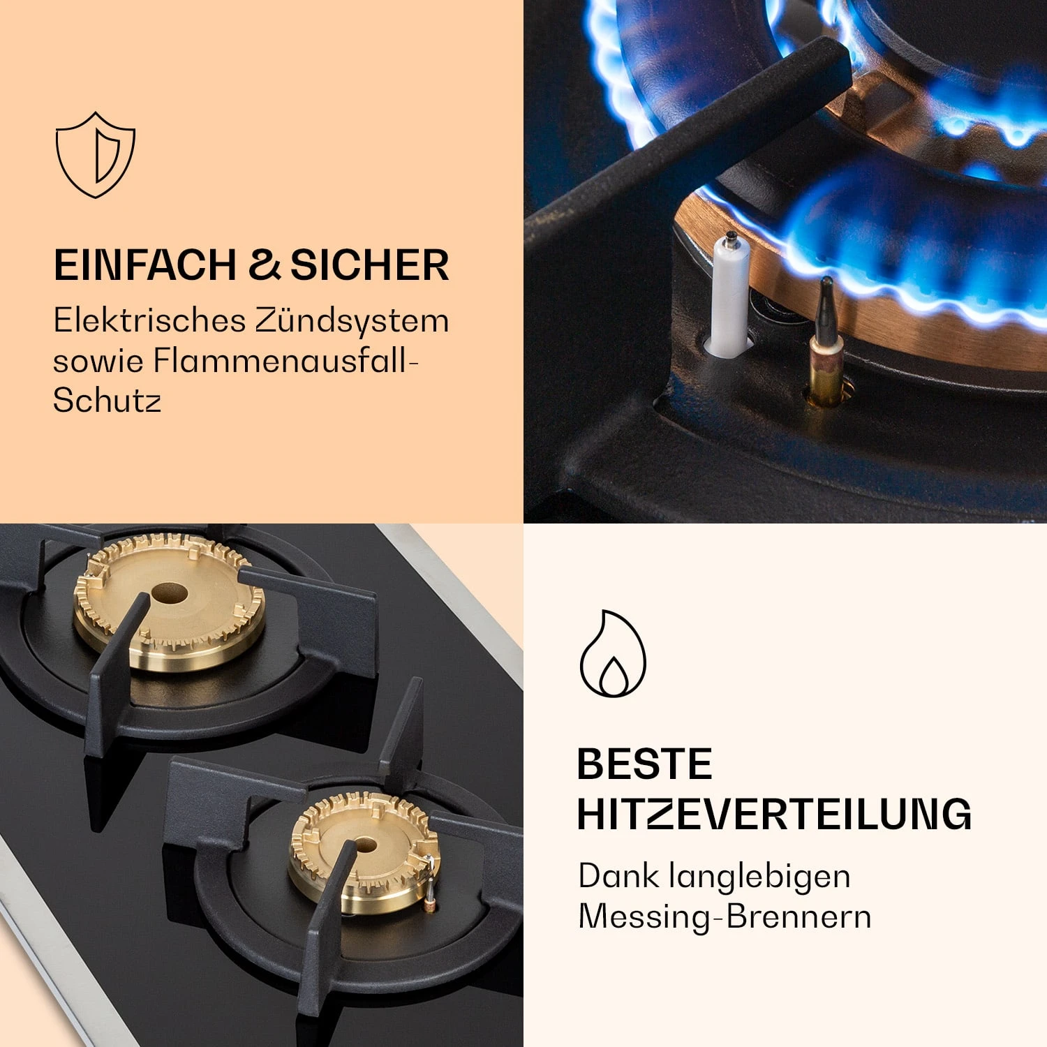 Goldflame Domino Prime Gaskochfeld 2-flammig Messing-Brenner Glaskeramik Goldflame Domino Prime Gaskochfeld 2-flammig Messing-Brenner Glaskeramik -Klarstein Verkaufs 10037806 de 0005 logo