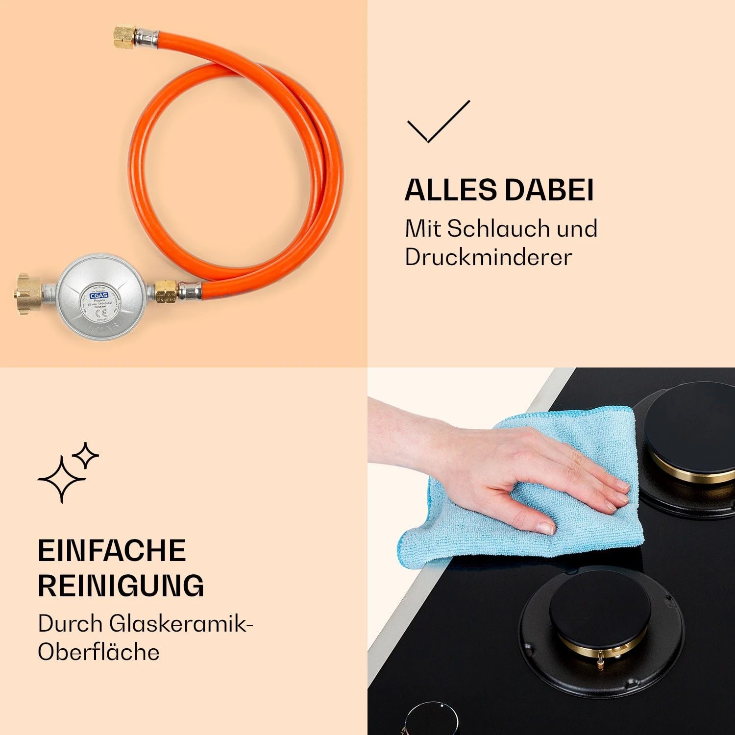 Goldflame Domino Prime Gaskochfeld 2-flammig Messing-Brenner Glaskeramik Goldflame Domino Prime Gaskochfeld 2-flammig Messing-Brenner Glaskeramik -Klarstein Verkaufs 10037806 de 0006 logo