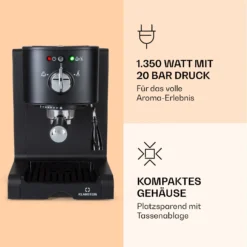 Passionata 20 Espressomaschine 20 Bar 6 Tassen 1,25 Liter Milchschaum -Klarstein Verkaufs 10037855 de 0003 logo