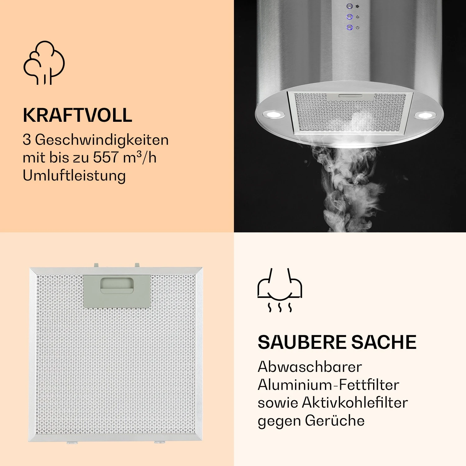 Barella Dunstabzugshaube 35,5 x 93,5 x 43 cm Umluft 557 m³/h LED Aktivkohlefilter Barella Dunstabzugshaube 35,5 X 93,5 X 43 Cm Umluft 557 M³/h LED Aktivkohlefilter -Klarstein Verkaufs 10037864 de 0004 logo