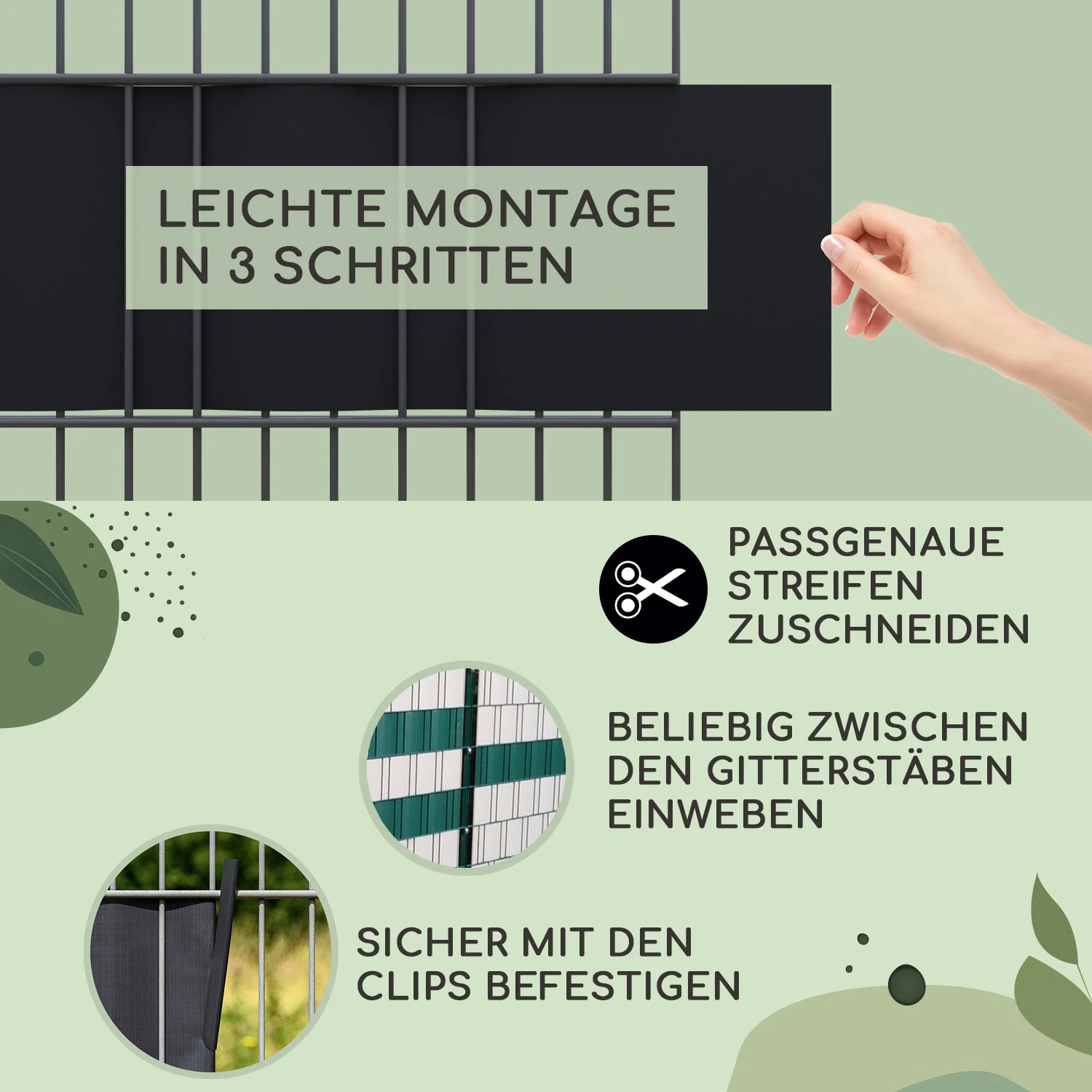 Sichtschutzstreifen Gartenzaun PVC 450 g/m² 50x19cm Clips Sichtschutzstreifen Gartenzaun PVC 450 G/m² 50x19cm Clips -Klarstein Verkaufs 10037983 de 0004 usp