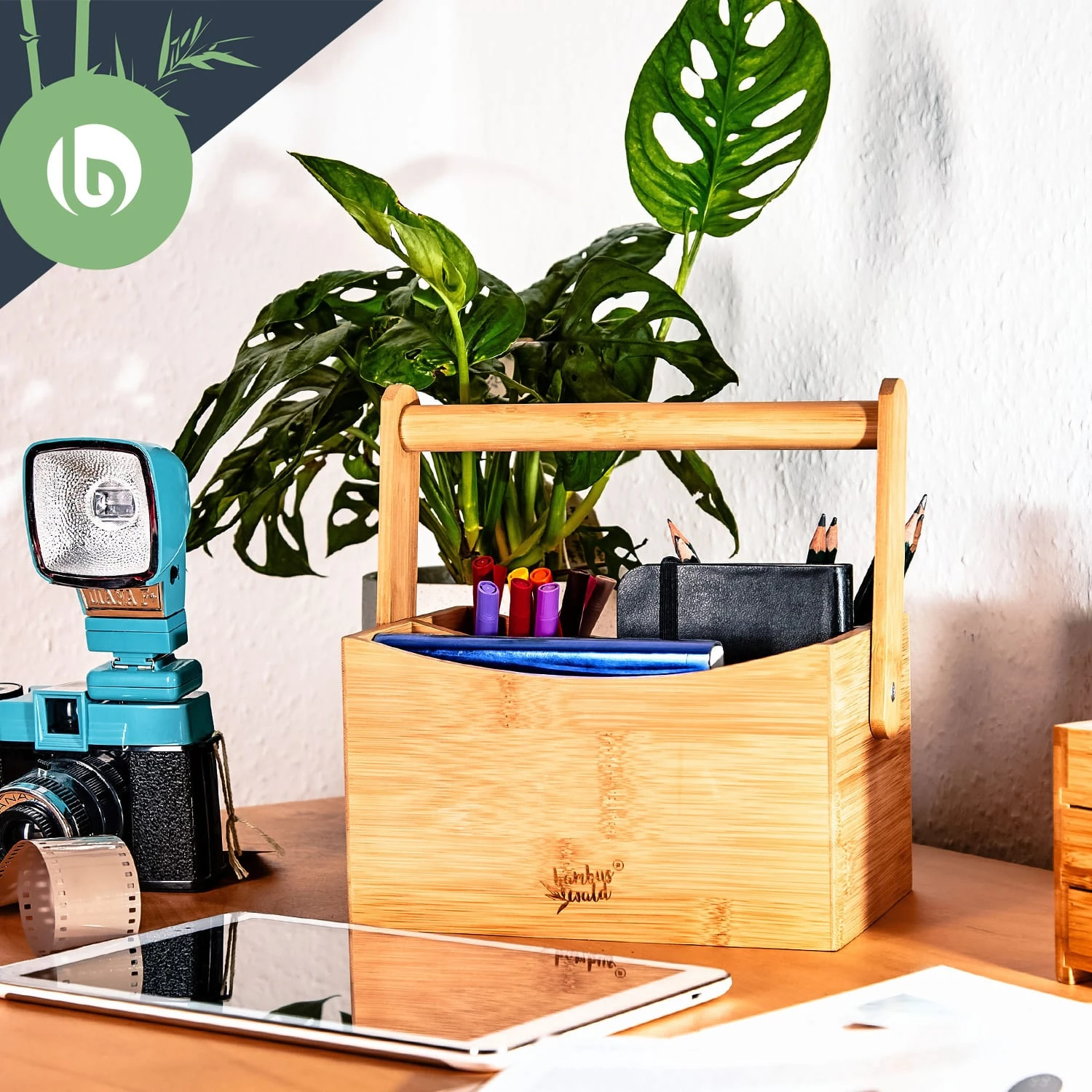 Schreibtischorganizer Tragegriff 4 Fächer 22,5x12x17cm Bambus Schreibtischorganizer Tragegriff 4 Fächer 22,5x12x17cm Bambus -Klarstein Verkaufs 10038011 yy 0002 logo