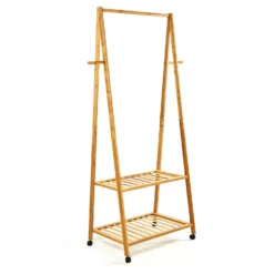 Garderobe Kleiderständer 4 Rollen 2 Ablagen 60x162x42,5 Cm 100% Bambus