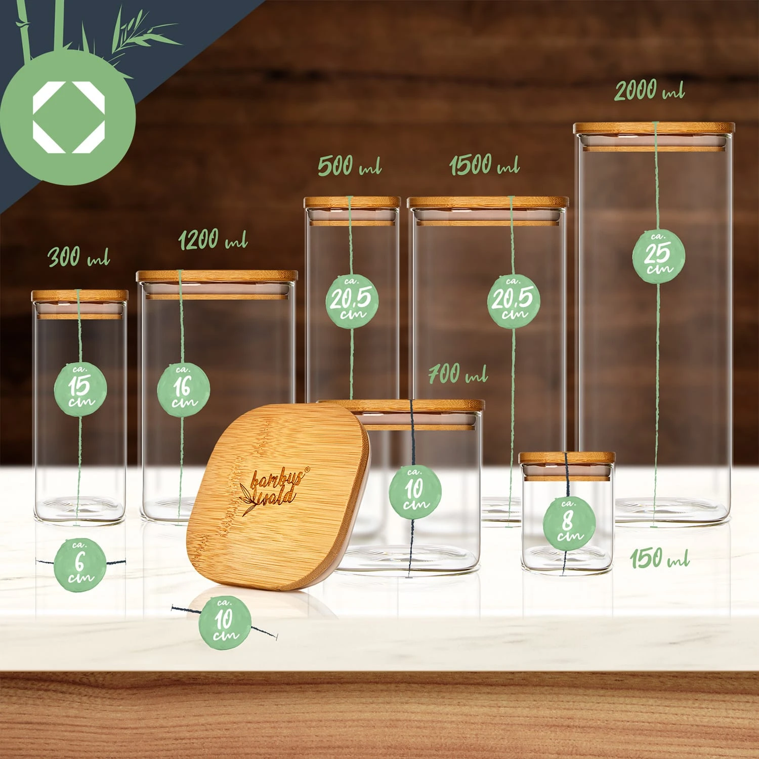 Eckiges Glas mit Bambusdeckel luftdicht mit Silikonring 10x16x10 cm 1200 ml Eckiges Glas Mit Bambusdeckel Luftdicht Mit Silikonring 10x16x10 Cm 1200 Ml -Klarstein Verkaufs 10038103 yy 0007 logo