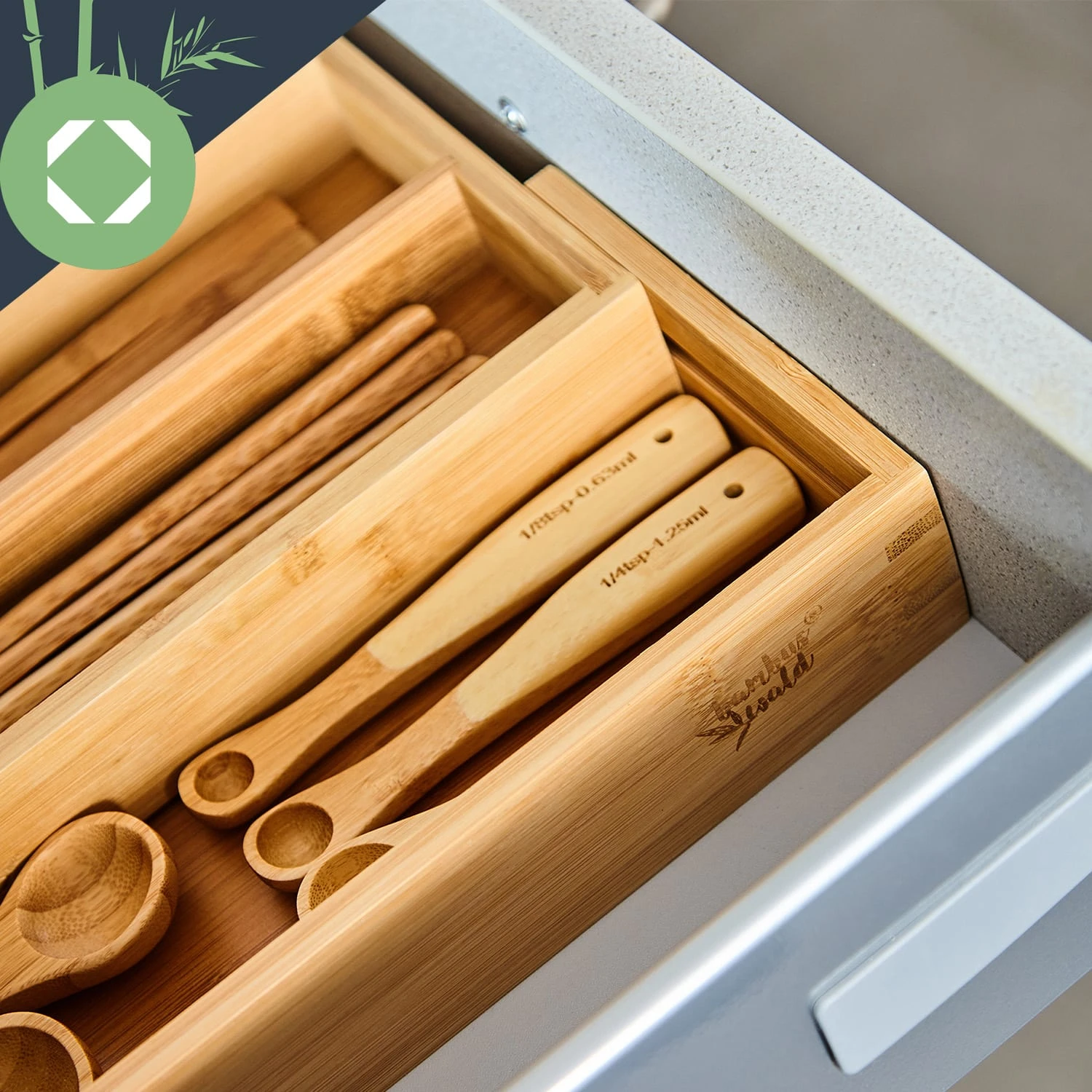 Besteckkasten 5-7 Fächer max. 40 x 5 x 35,5 cm Bambus Besteckkasten 5-7 Fächer Max. 40 X 5 X 35,5 Cm Bambus -Klarstein Verkaufs 10038140 yy 0006 logo
